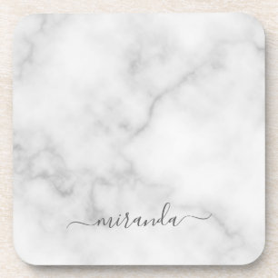 Modern Script Personalisiert Name White Marble Getränkeuntersetzer