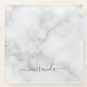 Modern Script Personalisiert Name White Marble Glasuntersetzer