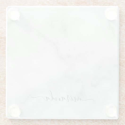 Modern Script Personalisiert Name White Marble Glasuntersetzer (Rückseite)