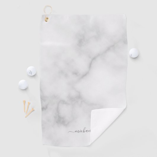 Modern Script Personalisiert Name White Marble Golfhandtuch (Insitu)