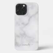 Modern Script Personalisiert Name White Marble iPhone Hülle (Rückseite)