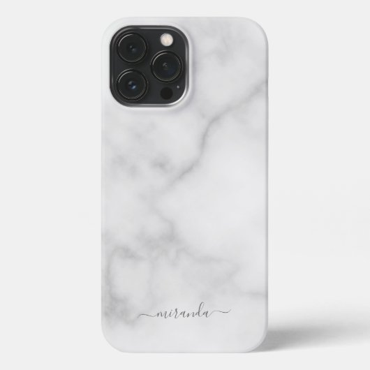 Modern Script Personalisiert Name White Marble iPhone Hülle (Rückseite)