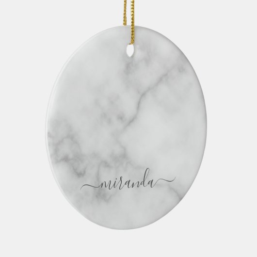 Modern Script Personalisiert Name White Marble Keramik Ornament (Rechts)