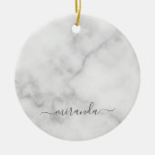 Modern Script Personalisiert Name White Marble Keramik Ornament (Vorne)