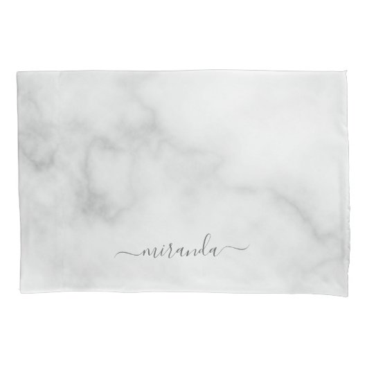 Modern Script Personalisiert Name White Marble Kissenbezug (Vorderseite)