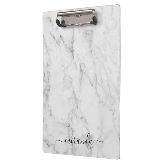 Modern Script Personalisiert Name White Marble Klemmbrett (Links)