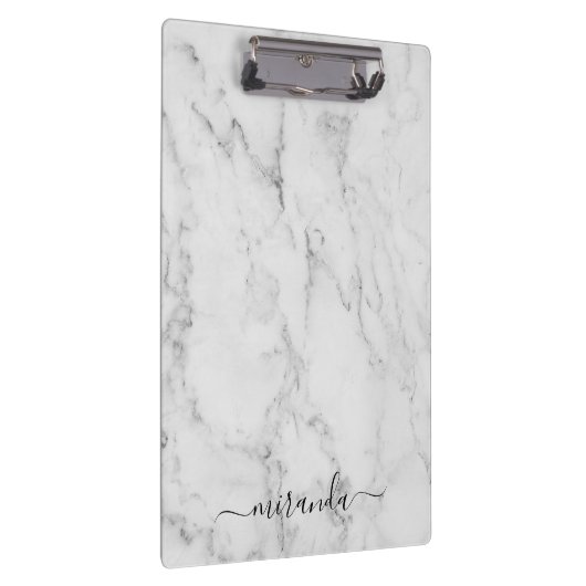 Modern Script Personalisiert Name White Marble Klemmbrett (Rechts)
