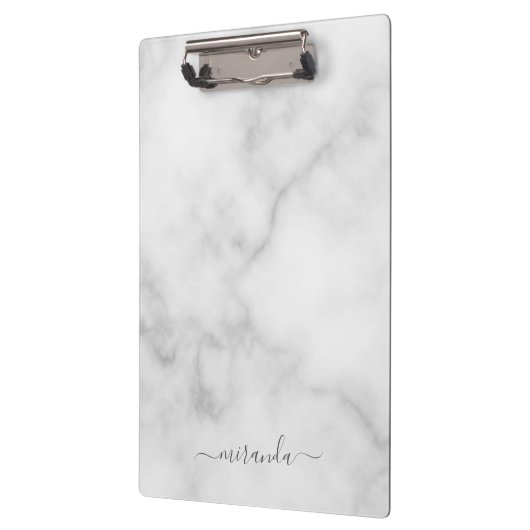 Modern Script Personalisiert Name White Marble Klemmbrett (Links)