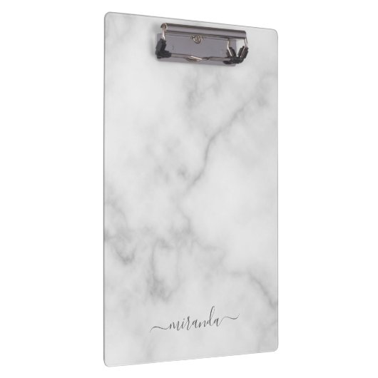 Modern Script Personalisiert Name White Marble Klemmbrett (Rechts)