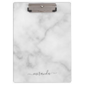 Modern Script Personalisiert Name White Marble Klemmbrett (Vorderseite)