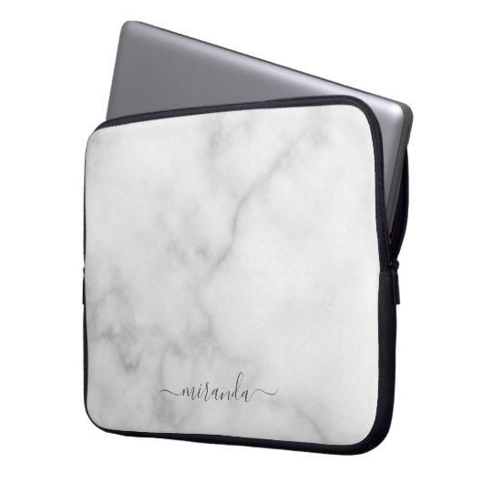 Modern Script Personalisiert Name White Marble Laptopschutzhülle (Vorderseite Links)