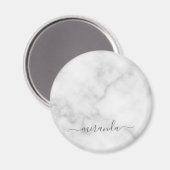 Modern Script Personalisiert Name White Marble Magnet (Vorderseite/Rückseite)