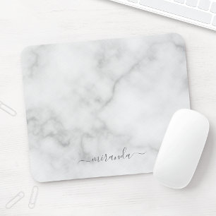 Modern Script Personalisiert Name White Marble Mousepad