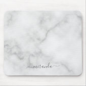 Modern Script Personalisiert Name White Marble Mousepad (Vorne)