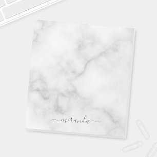 Modern Script Personalisiert Name White Marble Notizblock