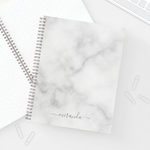 Modern Script Personalisiert Name White Marble Notizblock