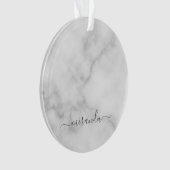 Modern Script Personalisiert Name White Marble Ornament (Vorderseite)