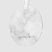 Modern Script Personalisiert Name White Marble Ornament (Vorderseite)