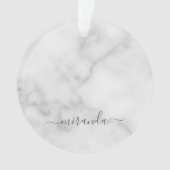 Modern Script Personalisiert Name White Marble Ornament (Vorderseite)