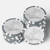 Modern Script Personalisiert Name White Marble Pokerchips (Stapel)