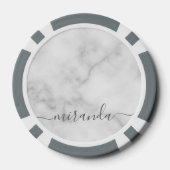 Modern Script Personalisiert Name White Marble Pokerchips (Rückseite)