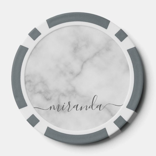 Modern Script Personalisiert Name White Marble Pokerchips (Rückseite)