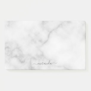 Modern Script Personalisiert Name White Marble Post-it Klebezettel