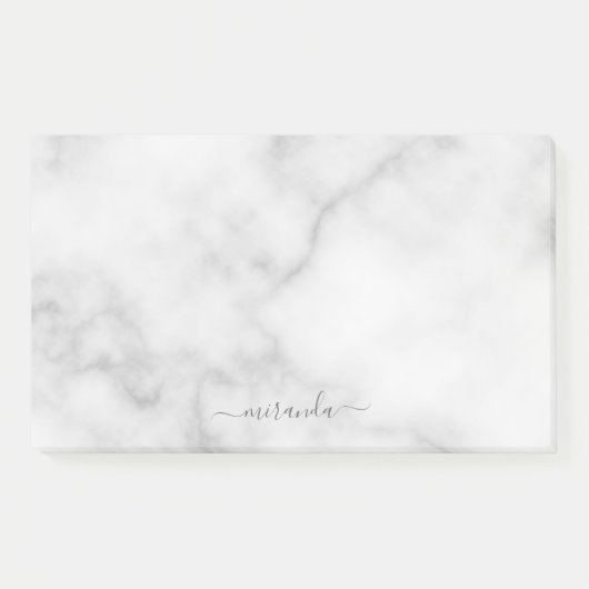 Modern Script Personalisiert Name White Marble Post-it Klebezettel (Vorderseite)