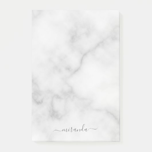 Modern Script Personalisiert Name White Marble Post-it Klebezettel (Vorderseite)