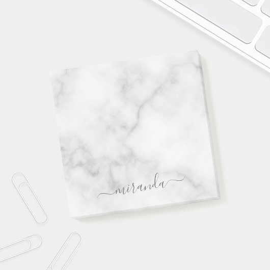 Modern Script Personalisiert Name White Marble Post-it Klebezettel