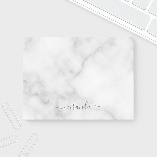 Modern Script Personalisiert Name White Marble Post-it Klebezettel