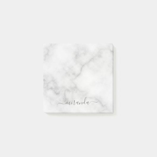 Modern Script Personalisiert Name White Marble Post-it Klebezettel (Vorderseite)