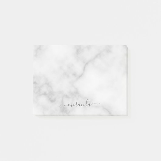 Modern Script Personalisiert Name White Marble Post-it Klebezettel (Vorderseite)