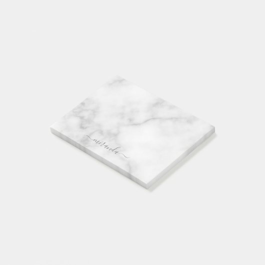 Modern Script Personalisiert Name White Marble Post-it Klebezettel (angewinkelt)