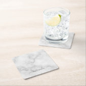 Modern Script Personalisiert Name White Marble Rechteckiger Pappuntersetzer (Vor Ort)