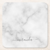 Modern Script Personalisiert Name White Marble Rechteckiger Pappuntersetzer (Vorderseite)