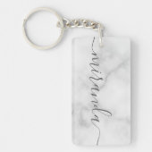 Modern Script Personalisiert Name White Marble Schlüsselanhänger (Vorderseite)