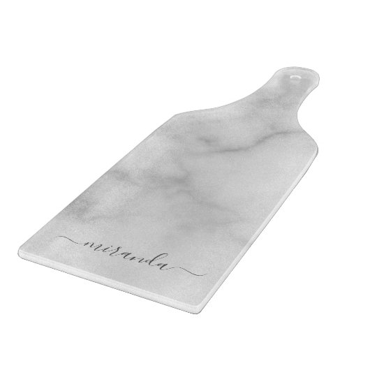 Modern Script Personalisiert Name White Marble Schneidebrett (Ecke)