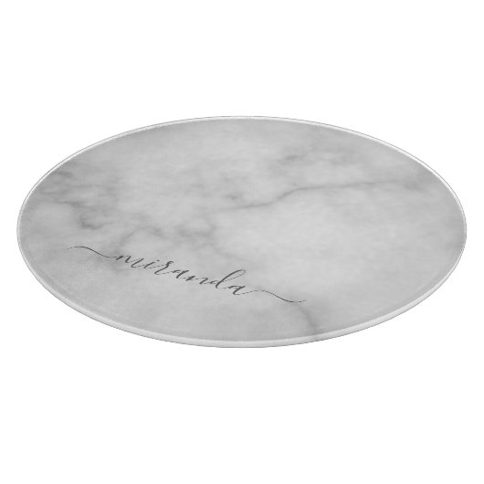 Modern Script Personalisiert Name White Marble Schneidebrett (Ecke)