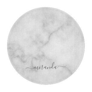 Modern Script Personalisiert Name White Marble Schneidebrett