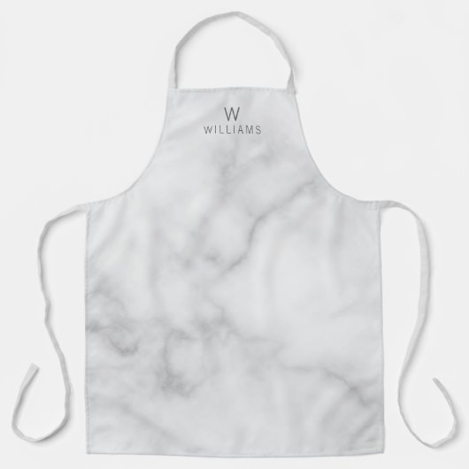 Modern Script Personalisiert Name White Marble Schürze (Vorderseite)