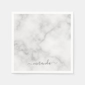 Modern Script Personalisiert Name White Marble Serviette (Vorderseite)