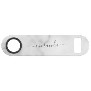 Modern Script Personalisiert Name White Marble Speed Flaschenöffner