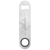Modern Script Personalisiert Name White Marble Speed Flaschenöffner (Vorderseite)