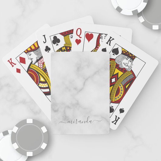 Modern Script Personalisiert Name White Marble Spielkarten
