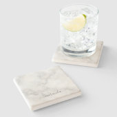 Modern Script Personalisiert Name White Marble Steinuntersetzer (Seitenansicht)