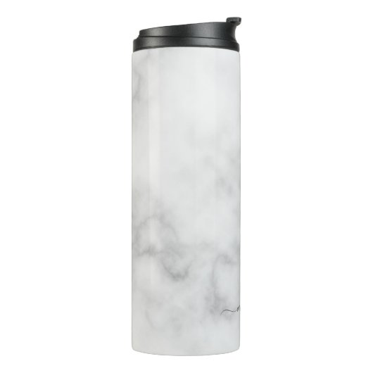 Modern Script Personalisiert Name White Marble Thermosbecher (Nach links gedreht)