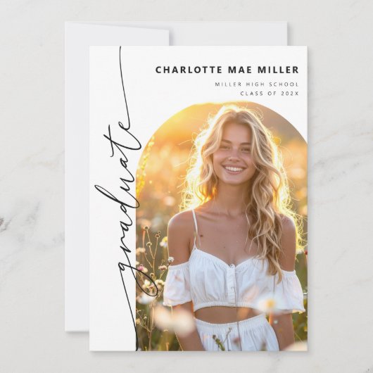Modern Script Photo Arch Graduation Announcement Ankündigung (Vorderseite)