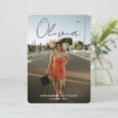 Modern Script Photo Collage Graduation Party Einladung (Stehend Vorderseite)