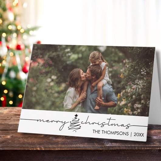 Modern Script Photo Family Christmas Custom Karte